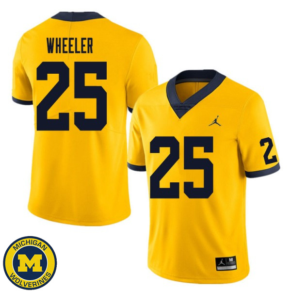 Mens University of Michigan #25 Cornell Wheeler Yellow College Game Jersey